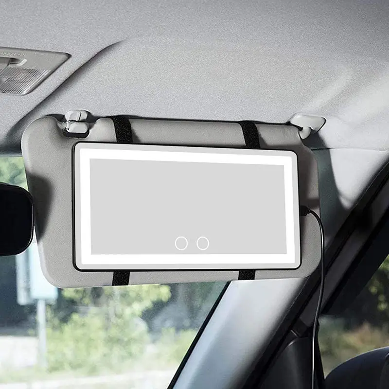 USB Rechargeable Car Mirror Smart Touch Sensor Switch Dimming 3 Colors Car Sun Visor Mirror With Led Lights
