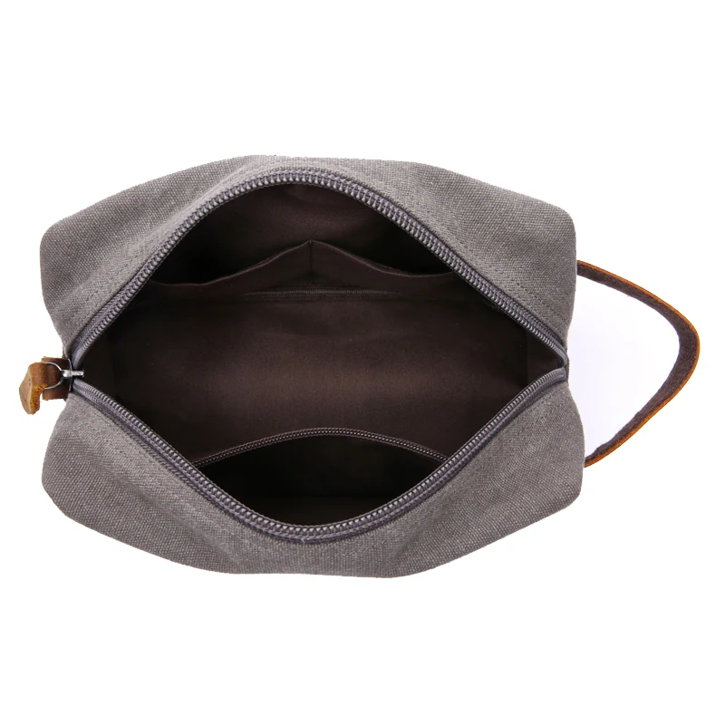 Aosheng china supplier custom khaki cotton canvas mini small Dopp Kit cosmetic makeup travel pouch