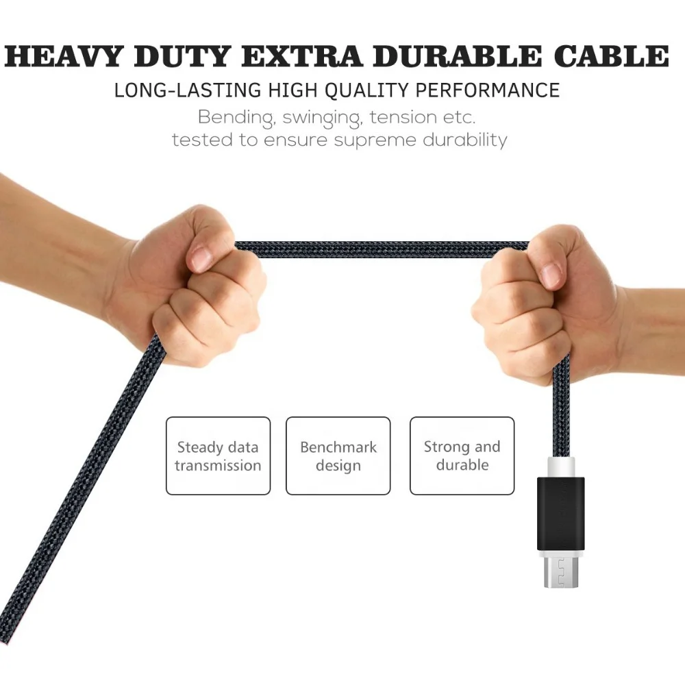 Nylon Braided 3.3ft/1m High Speed 2.0 USB to Micro USB Charging Cord Fast Charger For Samsung S2/S3/S4/S5/S6/S7/A5 2016/J5/J7/J8