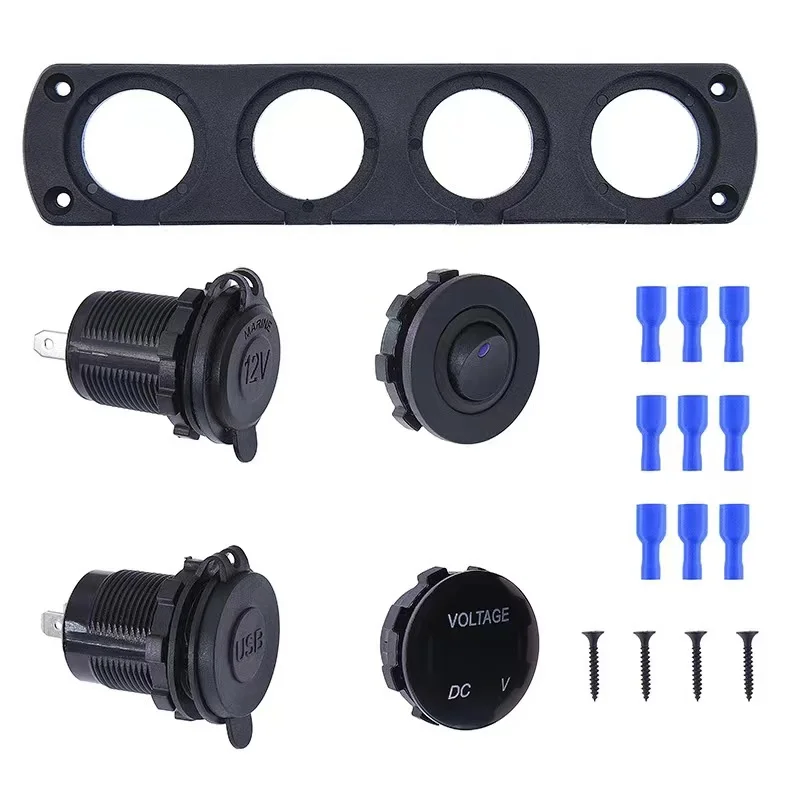 Manufacturers direct sales high-end 12v waterproof digital voltmeter switch dual USB 4 groups charger with LED indicator light