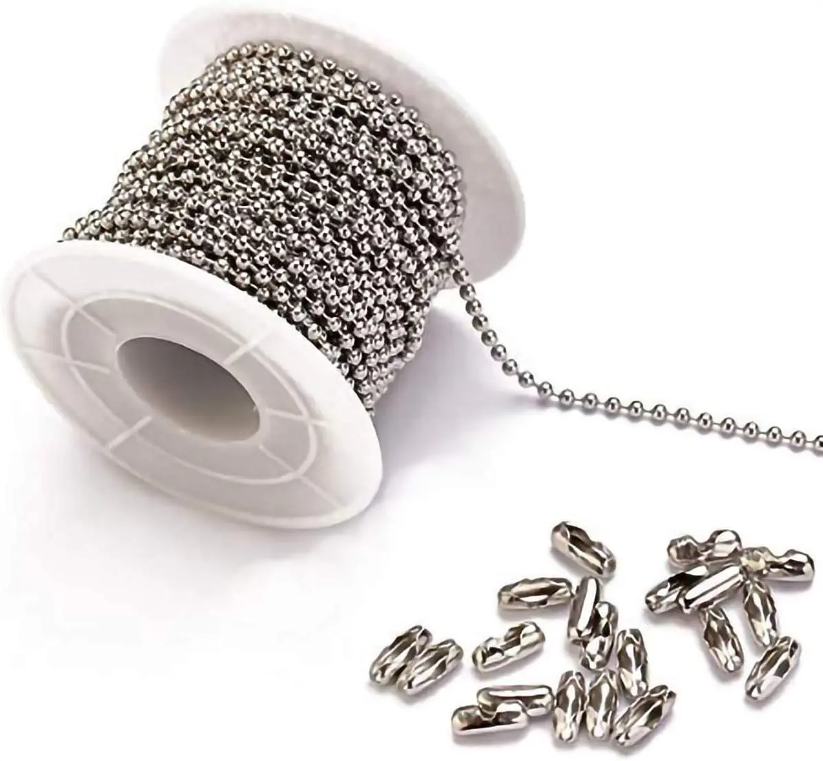 30 Feet 2.4 mm Stainless Steel Ball Bead Chains with 20 pcs Connectors for DIY