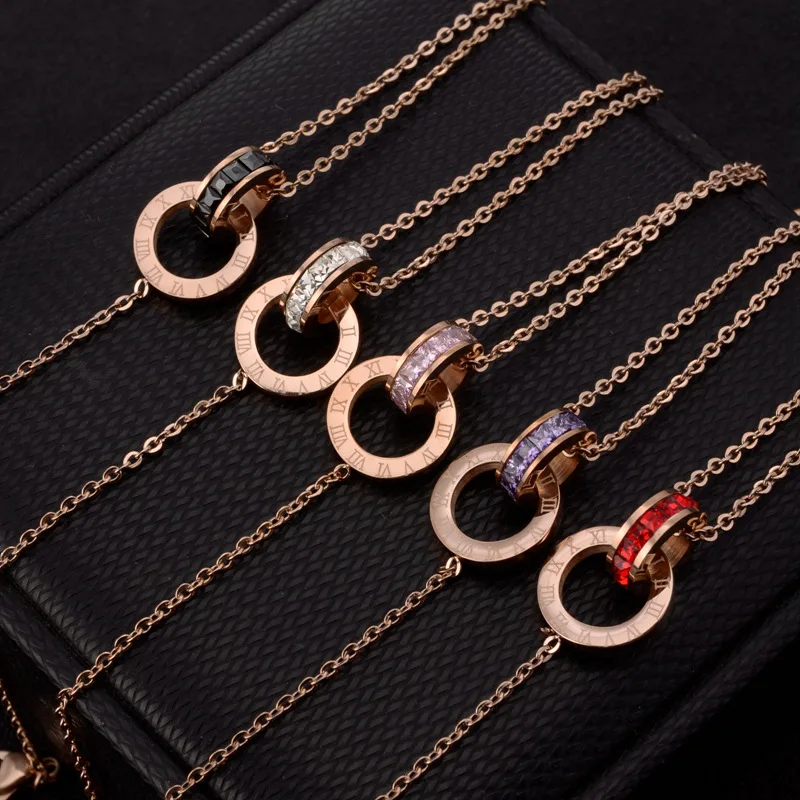 C&H Fashion color gold titanium steel double ring zircon multicolor bracelet female rose gold plated 18K colorfast jewelry