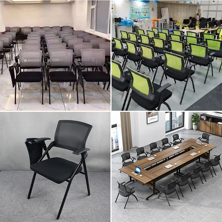 Folding Seat Mesh Meeting Conference Training Chair with Writing Pad Tablet and Cup Slot