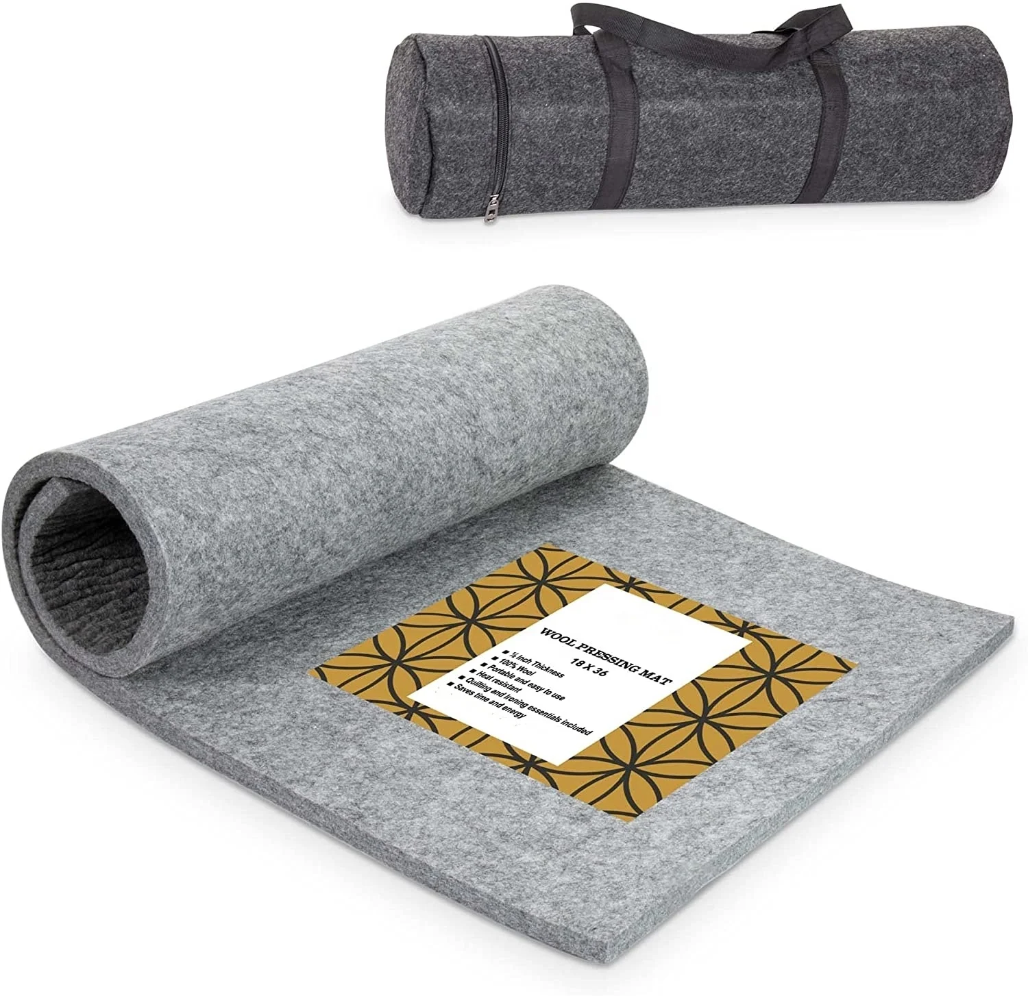 18 x 36 inch 100% New Zealand Wool Pressing Mat for Quilting with Felt Storage Bag