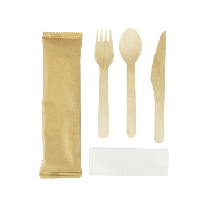 Disposable Wooden Takeaway Cutlery Set Portable Cheap Biodegradable