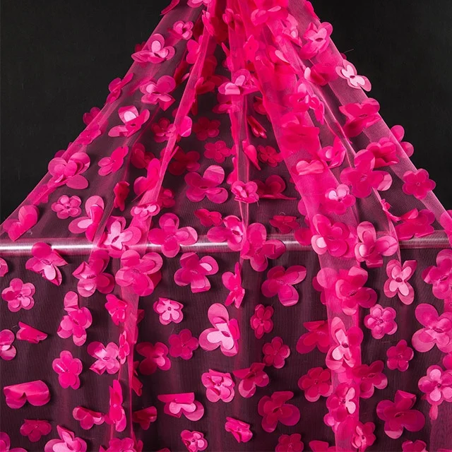 3D Floral Embroidery Tulle Fabric Recycled Polyester Tulle Wedding Dress Tulle Custom Fabric