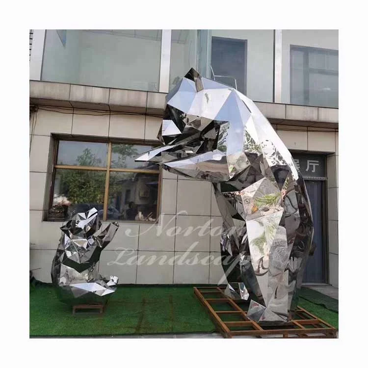 Custom Garden Decorative Large Metal Animal Figurines Statue Big Abstract Stainless Steel Bear Sculpture