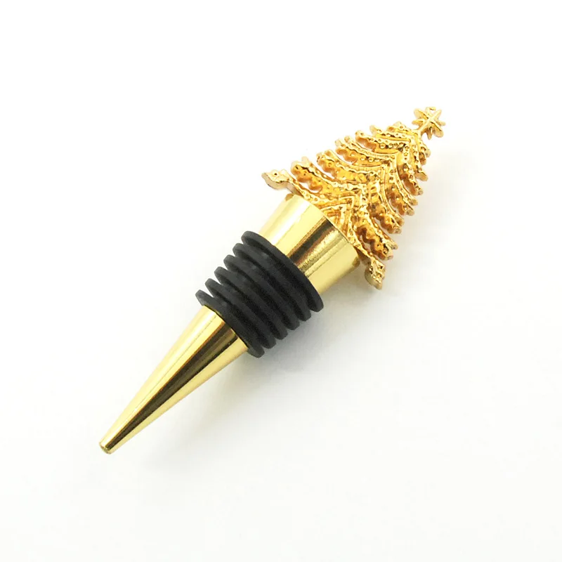 Wholesale Christmas Tree Custom Gold Color Red Wine Bottle Stopper