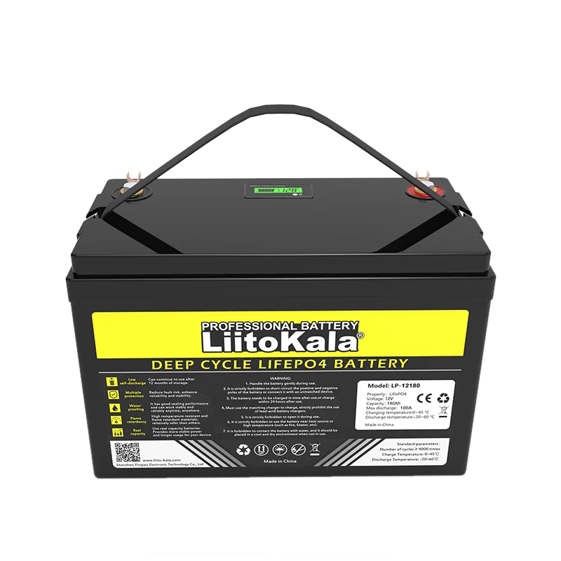 LiitoKala 12v 180ah lifepo4 lithium ion battery pack Deep Cycle discharge 100A 4000 cycles with LCD and smart BMS