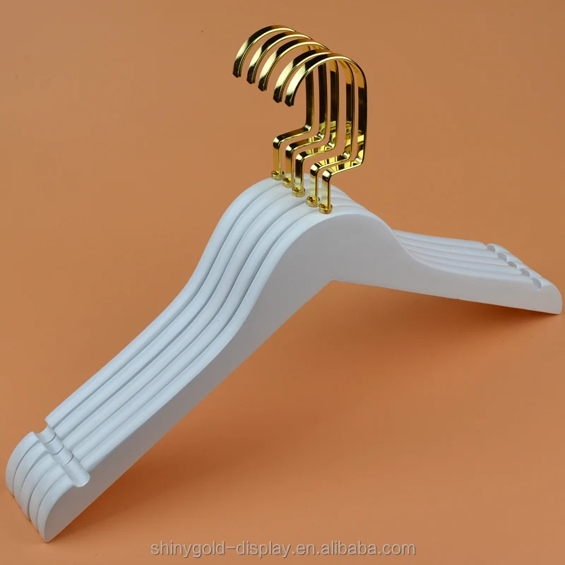 Custom Logo Luxury White  Hanger Wood Clip Hanger Non Slip Boutique Wooden Clothes Hanger for Clothing Shop