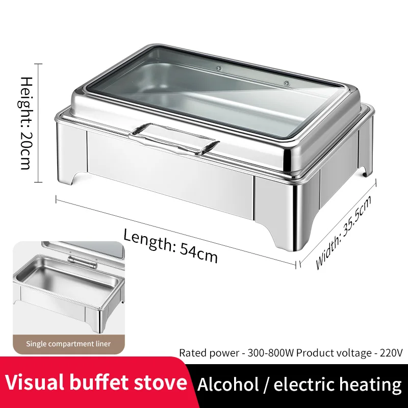 New Full Glass Window Commercial Stainless Steel Hotel Restaurant Buffet Catering Kitchen Equipment 9L Food Warmer Chafing Dish