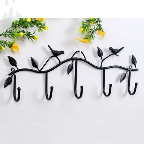 Country style Wall Clothes 5 Hooks Steel Coat Rack Wall Mounted Bird Decoration Hook Clothing Hanger