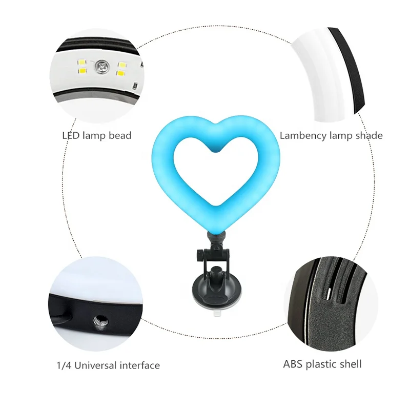 6 Inch RGB Colors Heart Shaped Ring Light With Sucker 3200~5600K Desktop Fill Lamp