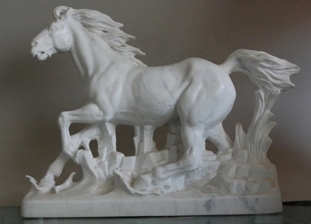 Outdoor Stone Animal Statue Life Size Hand Carving Marble Horse Statue for sale