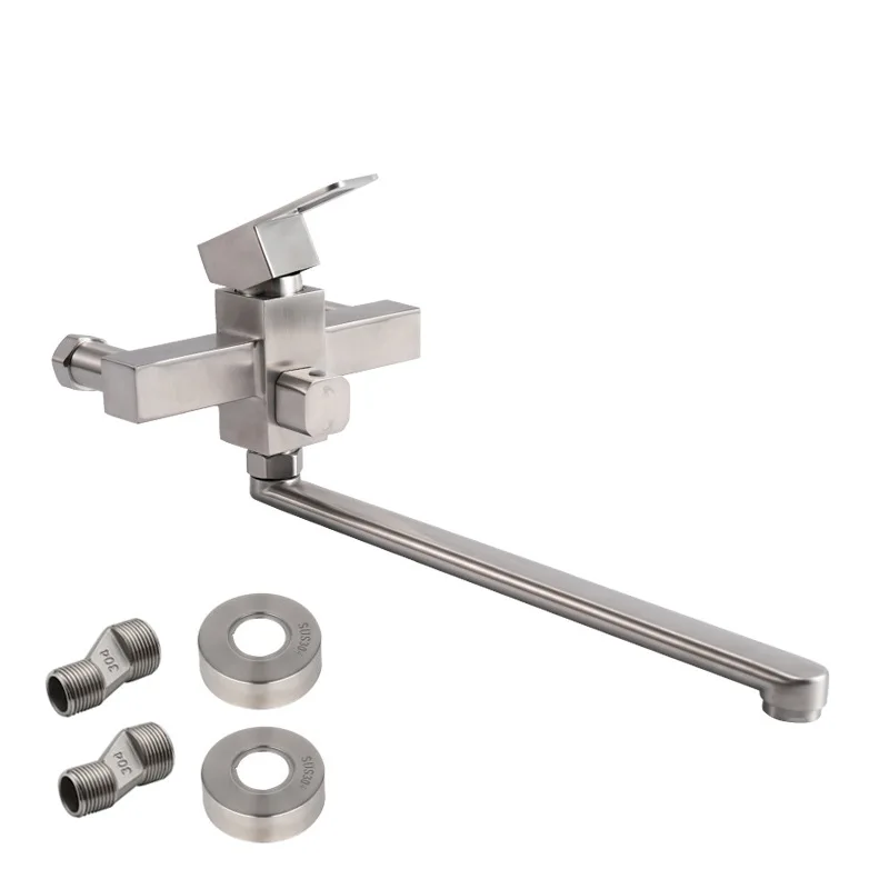 Modern Design 3 Way Single Handle Wall Mounted SS Bathroom Long Spout Bathtub Bath Mixer Faucet