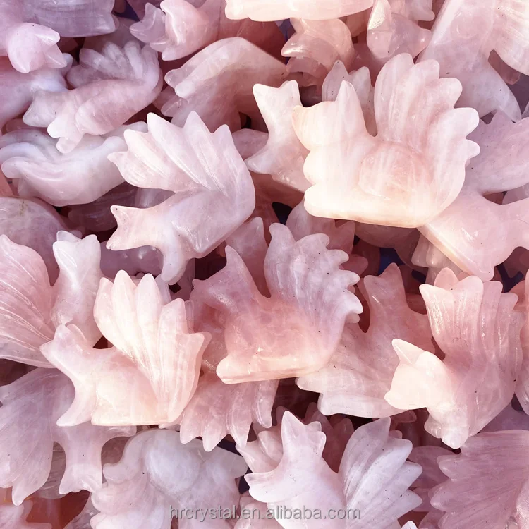 Semi-precious Stone Crafts Hematoid Quartz Rose Quartz Nine Tail Fox Crystal Animal Carvings