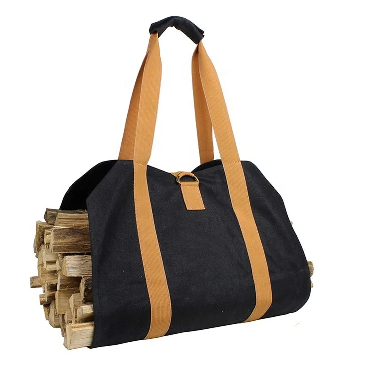 
Factory custom waxed canvas firewood log carrier bag 