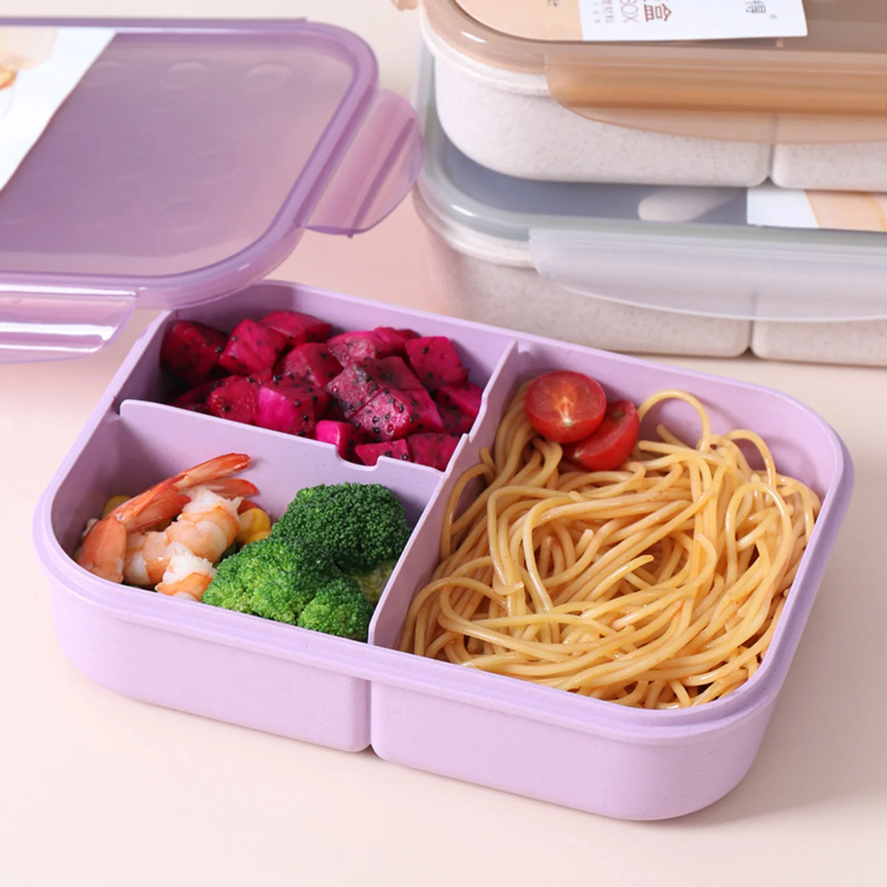 Popular  adult  school  kids  3  compartment  bento  box  food  container  microwaveable  lunch  box