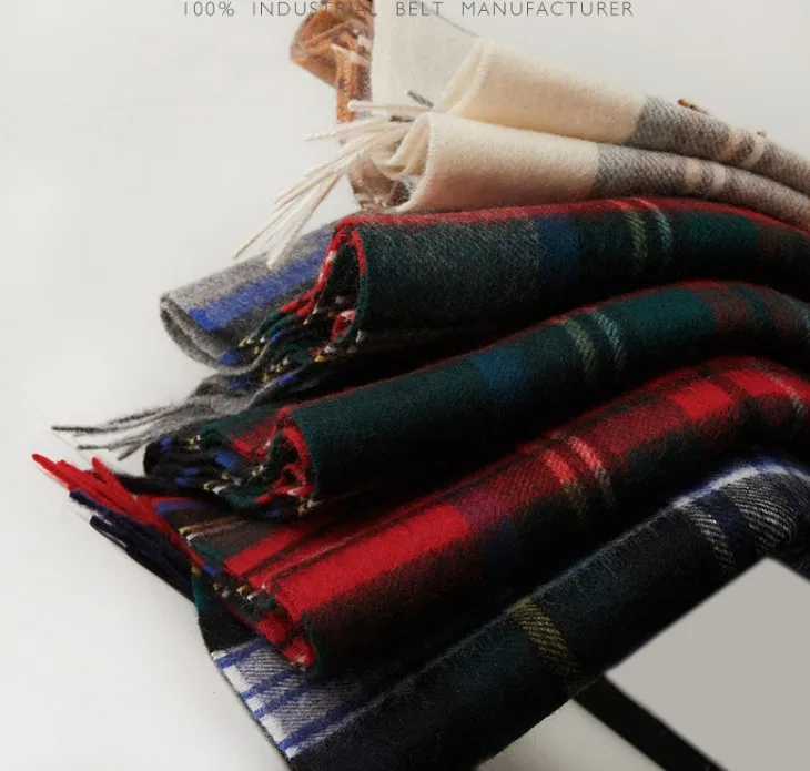 Custom Blue Plaid Winter Merino 100% Wool Scarf for Women Check Shawl Ethnic Wool Scarves