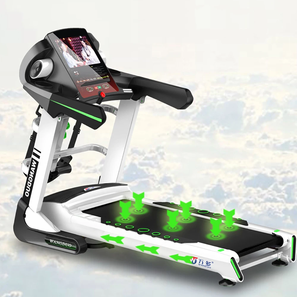 Домашняя электрическая беговая дорожка, бытовая Тихая Складная Многофункциональная фитнес-система с цветным экраном и гантелями
