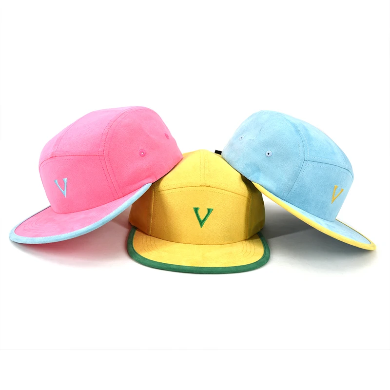 5 Panel Cap Custom Wholesale unsturctured Suede 5 Panel Hat With Your Own Design Logo