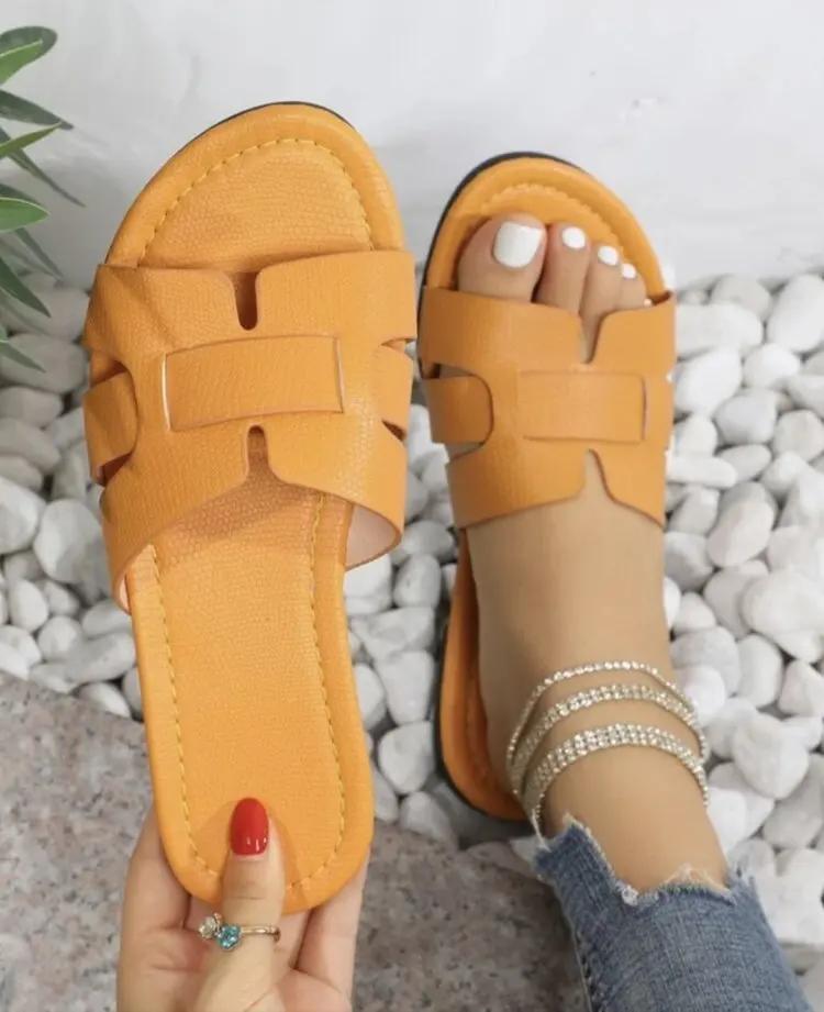 Cheaper women casual flat summer slipper ladies shoes and sandals for mules luxury slippers square toe chaussures pour femmes