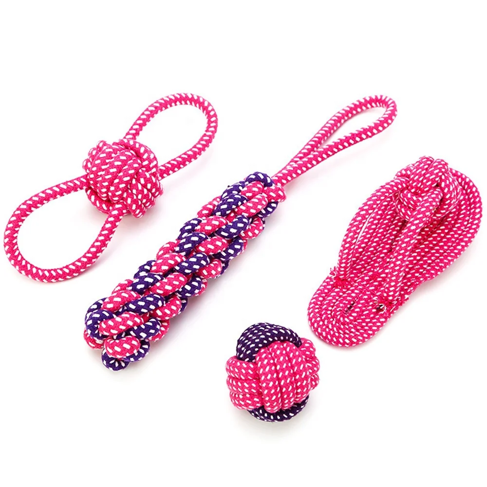 Natural cotton dog rope toy set for chewing and teething customized bite-resistant interactive pet dog rope toys