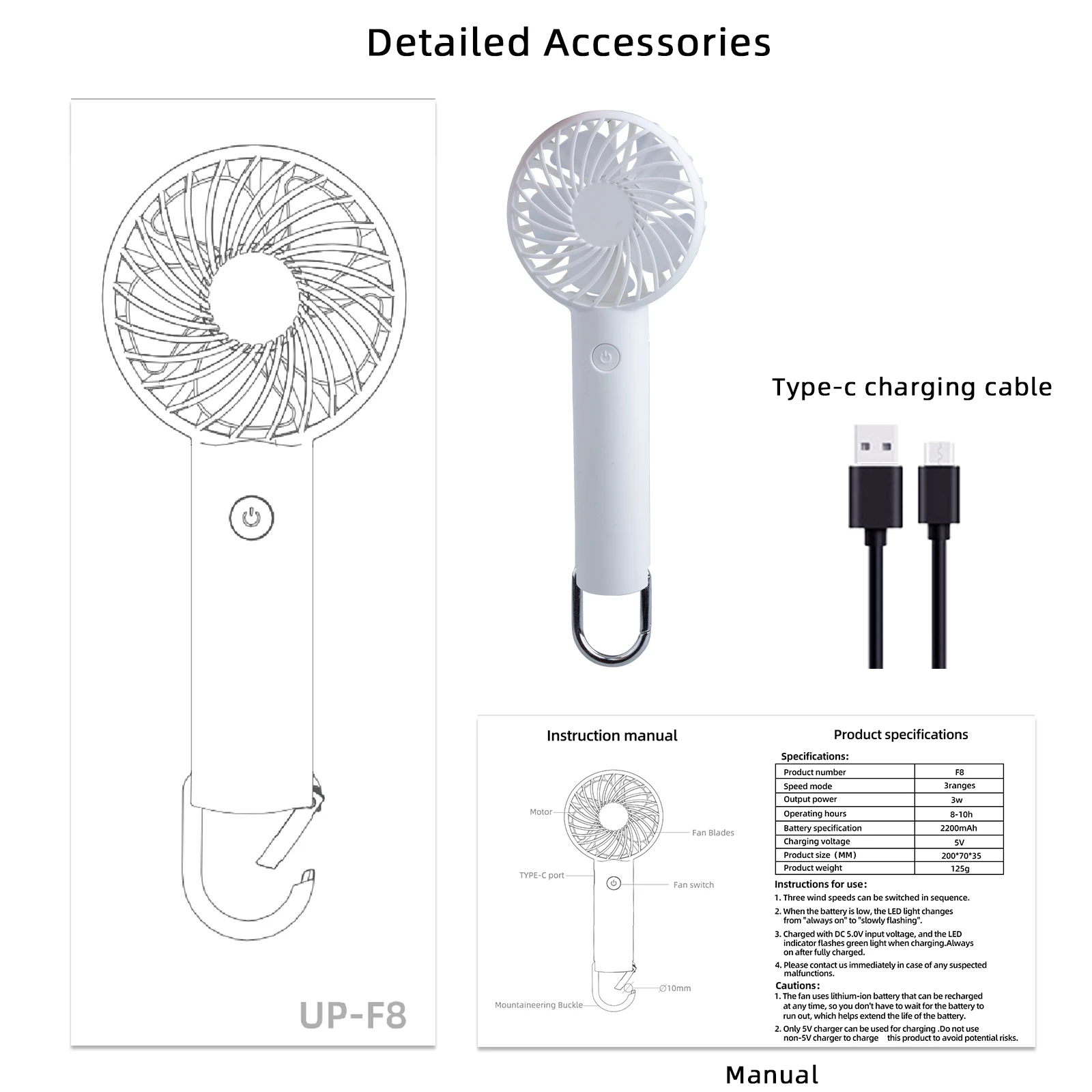 Wholesale High  Quality 2200mAh Handheld Fan  Mini Portable Fan for Outdoors Mini Fan with Hiking Buckle