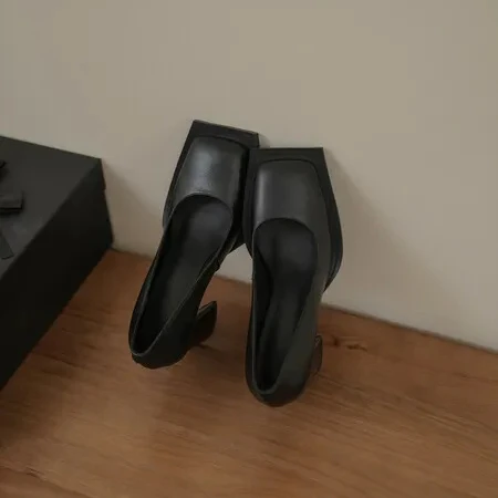XINZI RAIN Spring New Ladies Block Heels Shoes Fashion Square Toe Black Real Leather 8.5cm Heel Women Chunky Heel Pumps
