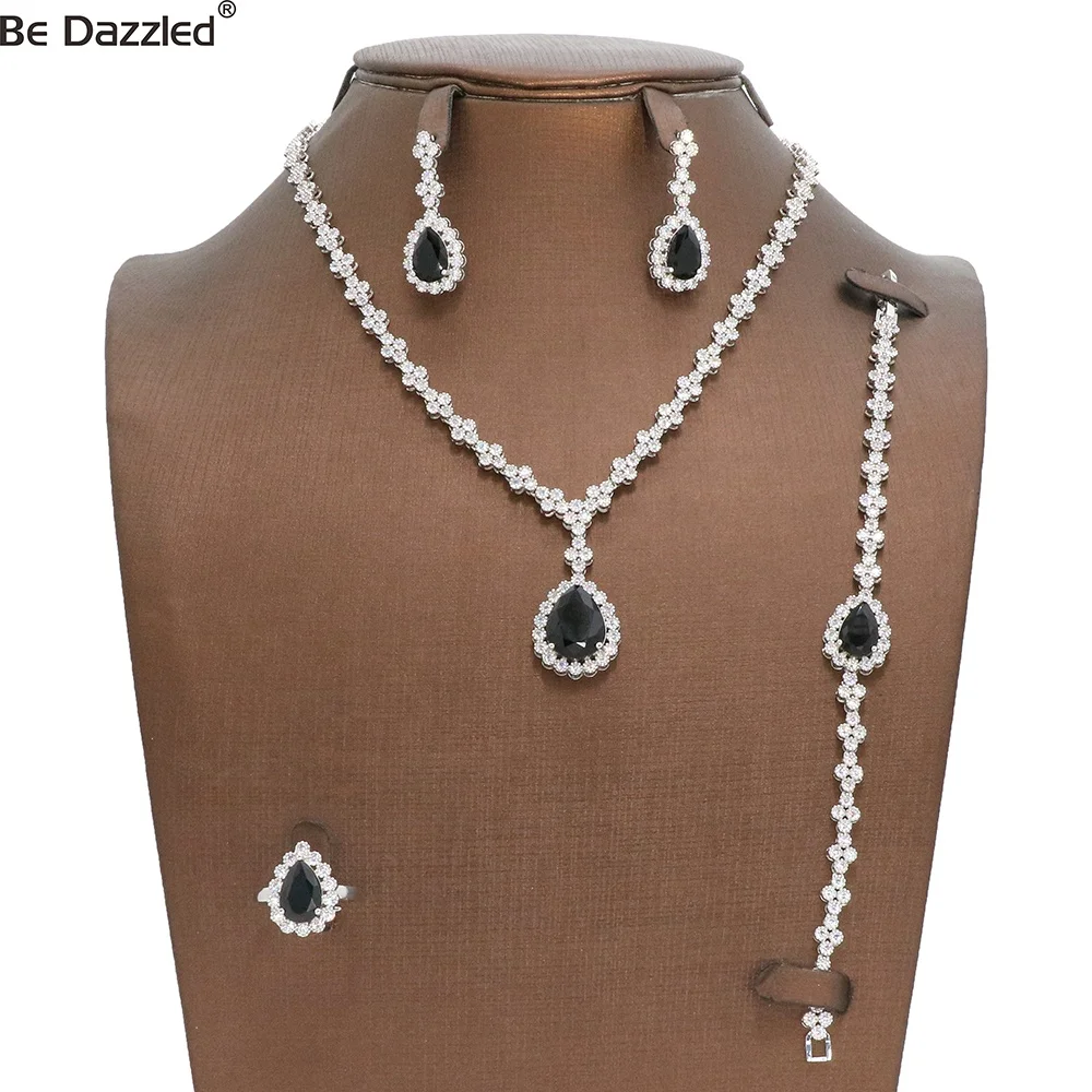 Dubai Bridal Pendant Chain AAA Cubic Zirconia With Black Stone Jewelry Necklace Fashion Wedding Accessories Turkish jewelry set