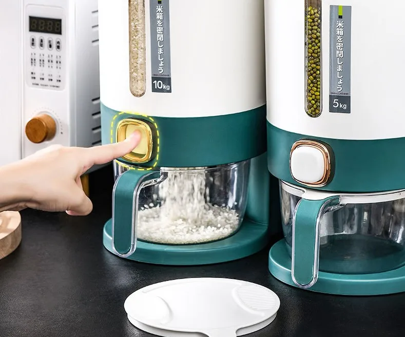 10kg Premium Plastic BPA-Free Large Capacity Cereal Grain Dry Food Storage Box Rice Dispenser with Measuring Cylinder