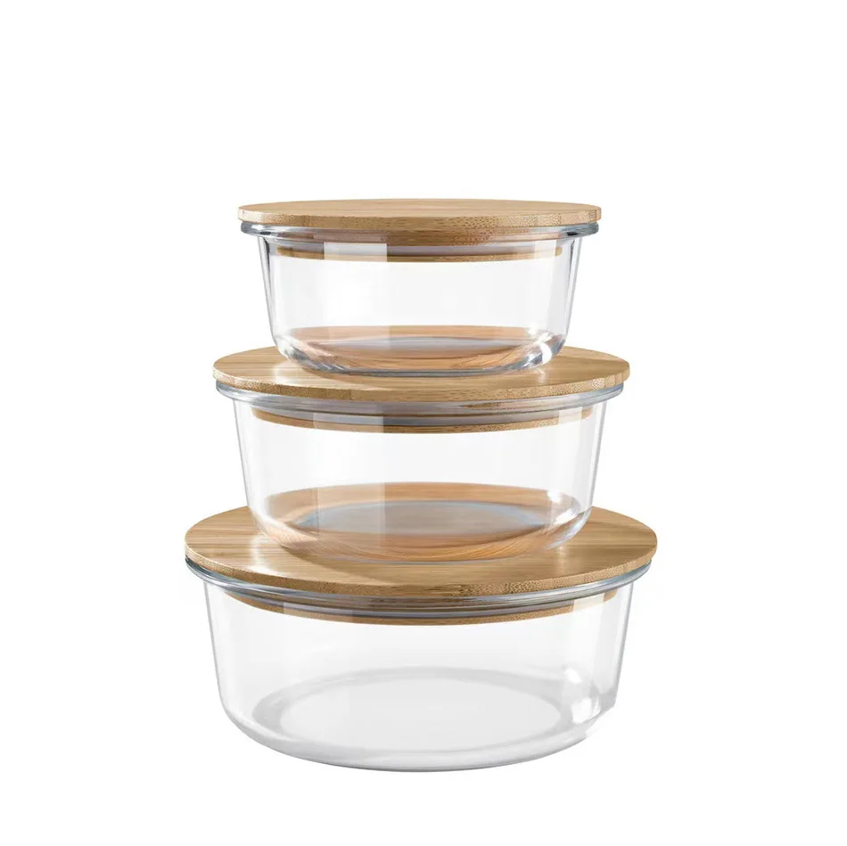 Bamboo Wood Lid Wooden Lid Glass Fresh Lunch Box Containers Oven Rectangular Sealed Borosilicate Glass Box