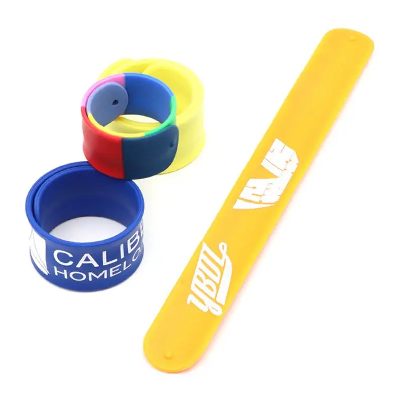 Custom Logo Rainbow Plain Blank Adult Silicone Wrist Band Flexible Snap band Ruler Slap Bracelet