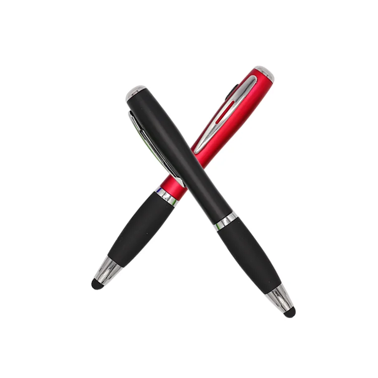 New design 3 in 1 custom advertising led light plastic ball pen with stylus