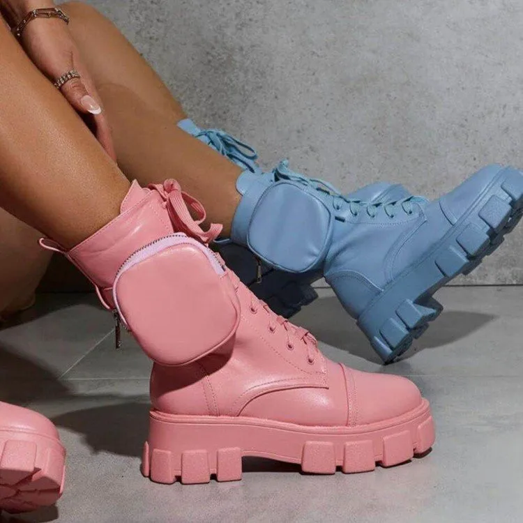 
New Candy Colors Pocket Short Boots Fashion Platform Boots For Women Ankle Boots 