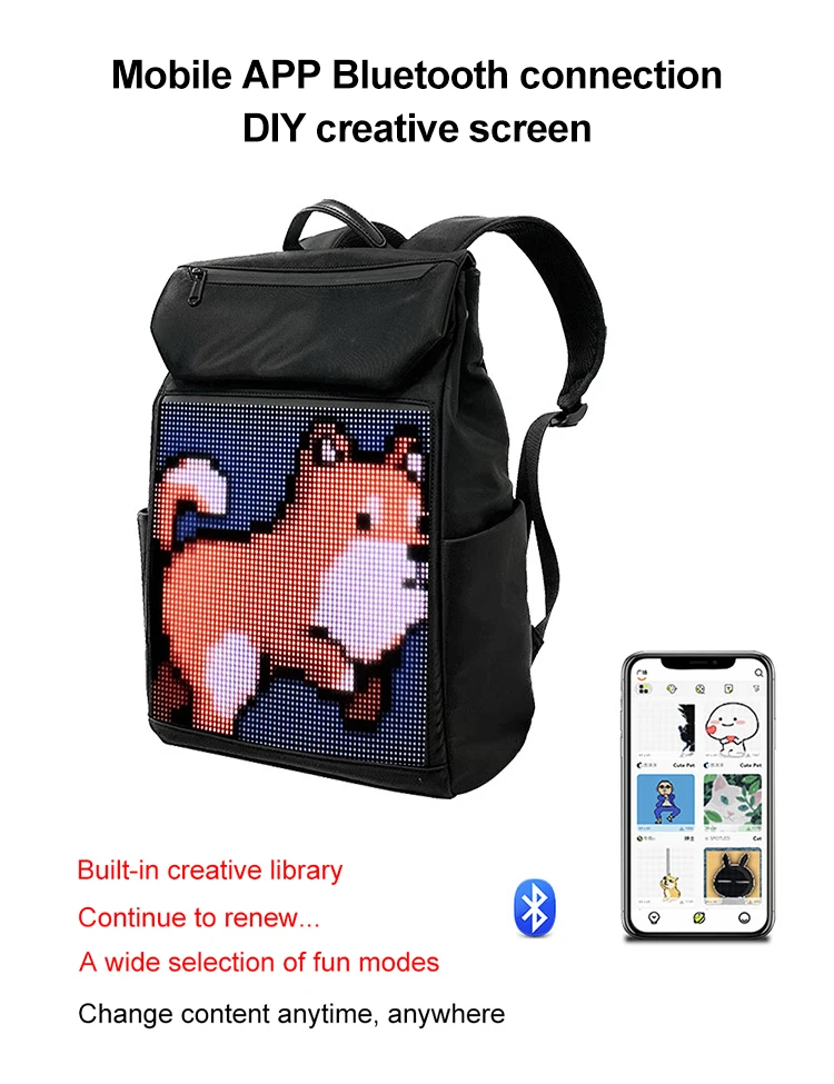 App Control Riding Bag Colorful Led Advertising Kids Night Life Display Backpack With Led Screen Smart Led Backpack Factory