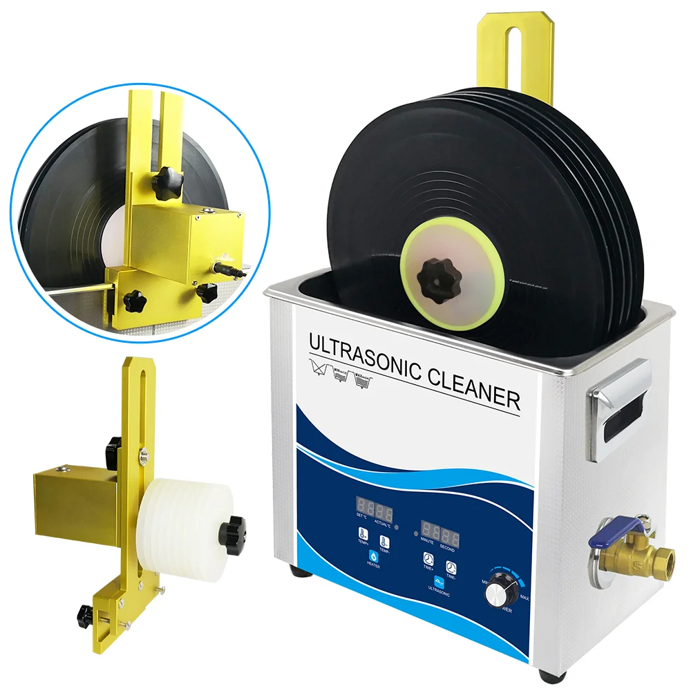 Vinyl Record Washer 6.5L Ultrasonic Cleaner 180W with Lifting Bracket Waterproof for Lp Album Disc EP cleaning