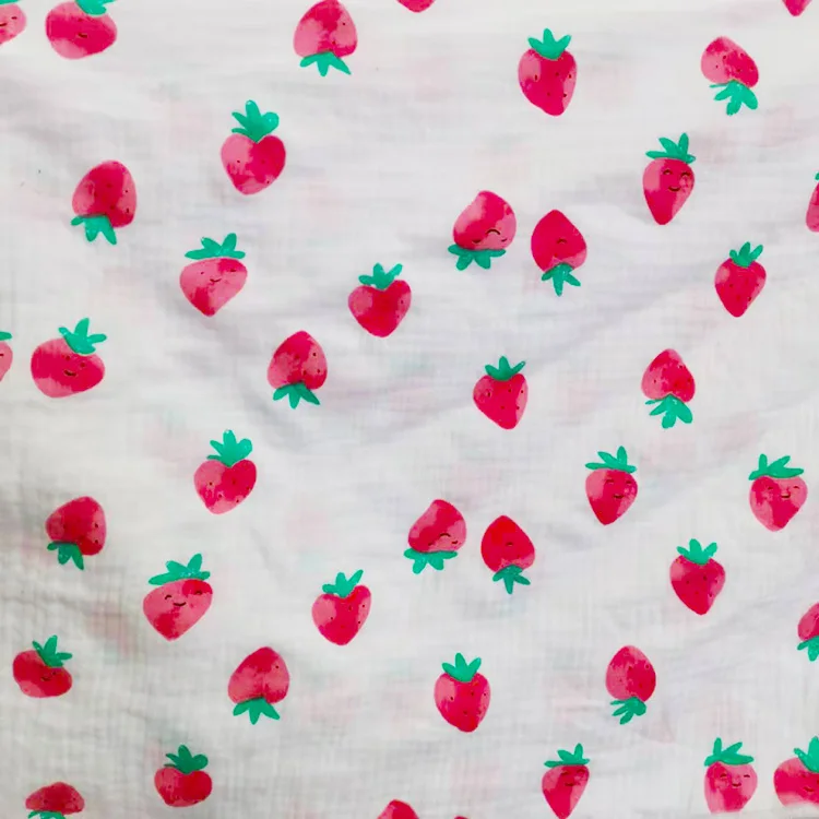2 Layer Wholesale Customized Fruit Print Organic100% Cotton Double Gauze Muslin Fabric