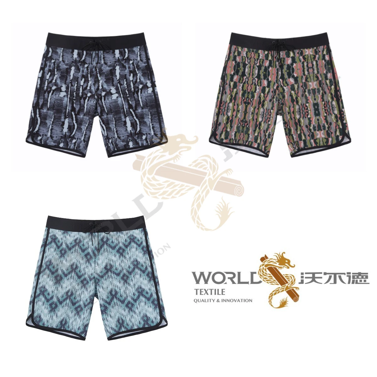 High Quality Swim Trunks with Zipper Pocket Boardshorts 1 Piece Shorts Men Casual Woven Polyester Fabric Print Pattern Mid Waist