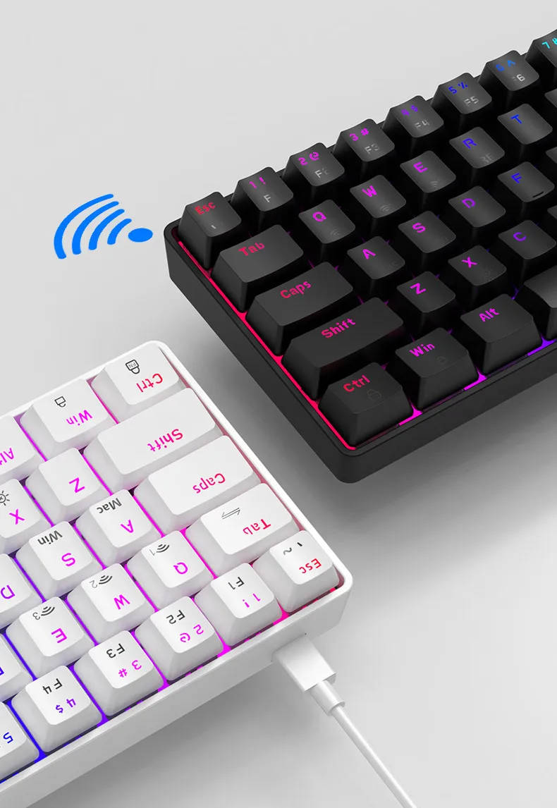 Ajazz AK692 Ultra Compact 60% Form Factor Triple Mode Hot Swap - Mechanical Gaming Keyboard ABS Keycaps RGB Backlit