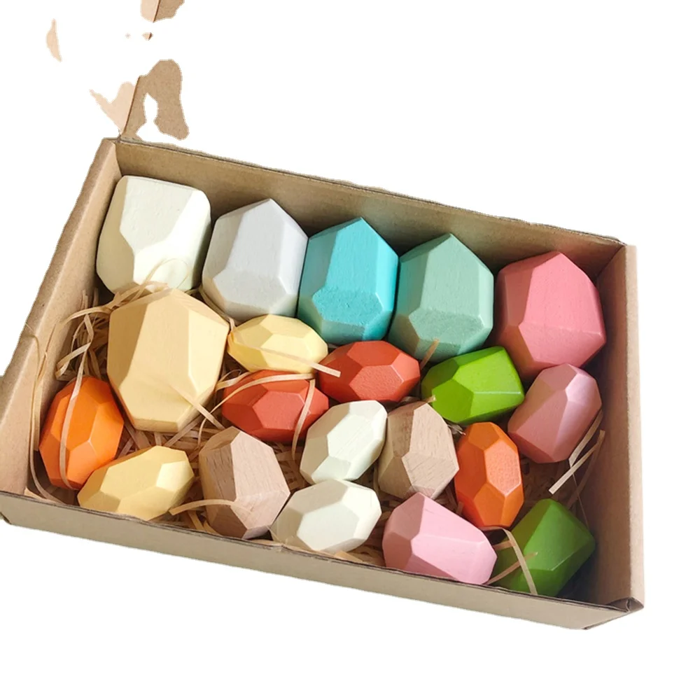 Educational Learning Wooden Stones Sorting Stacking Games  Balancing Stacking Stones Rocks Wooden Toys For Kids