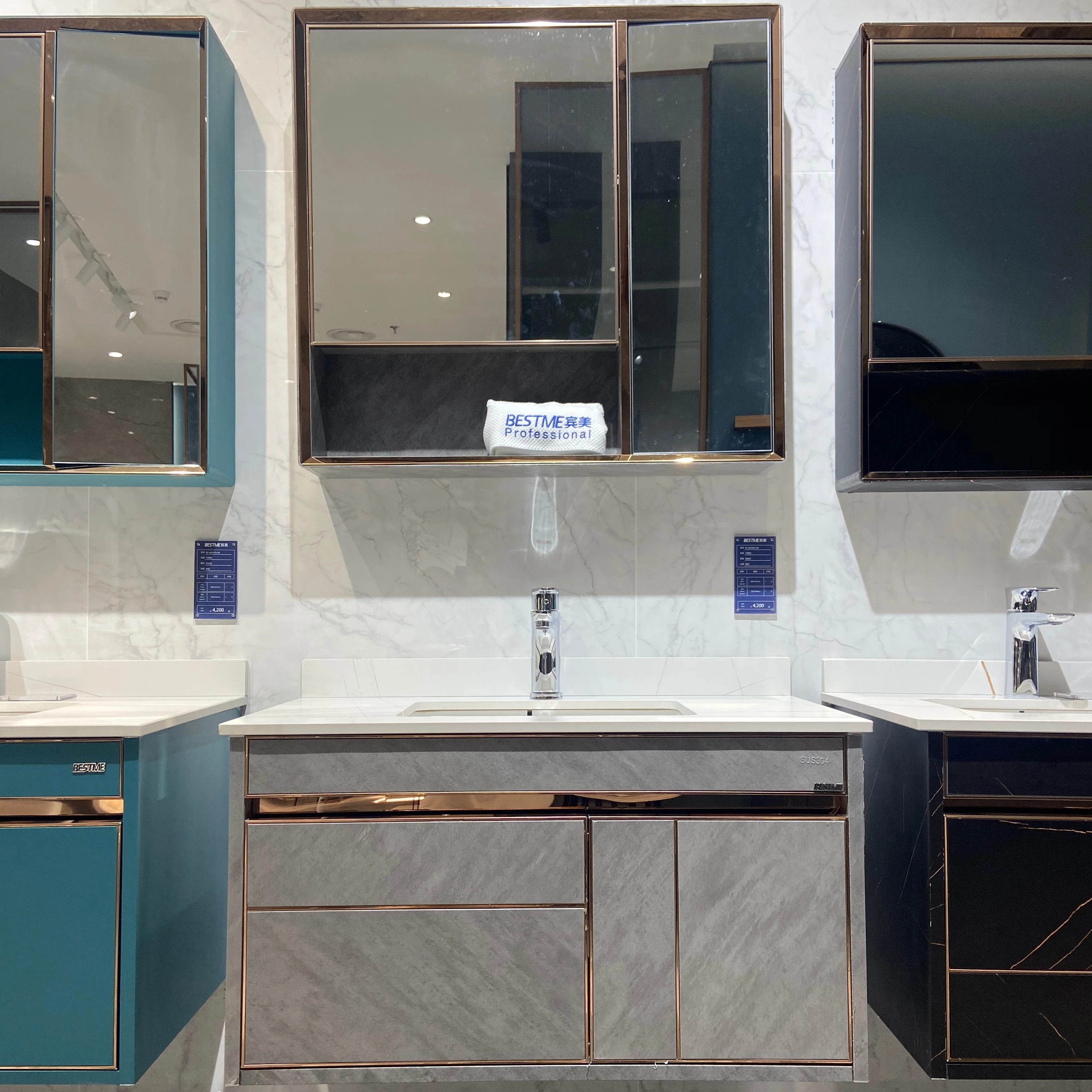 Modern Luxury stainless steel ceramic sink vanity cabinet hanging cabinet bathroom vanity bathroom cabinet