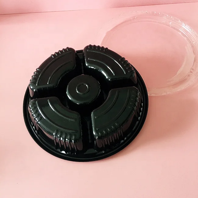 Container Box for PET Vegetables Tray with Lid Transparent Food Plastic Wholesale Disposable Round 5 Compartments OEM Blister