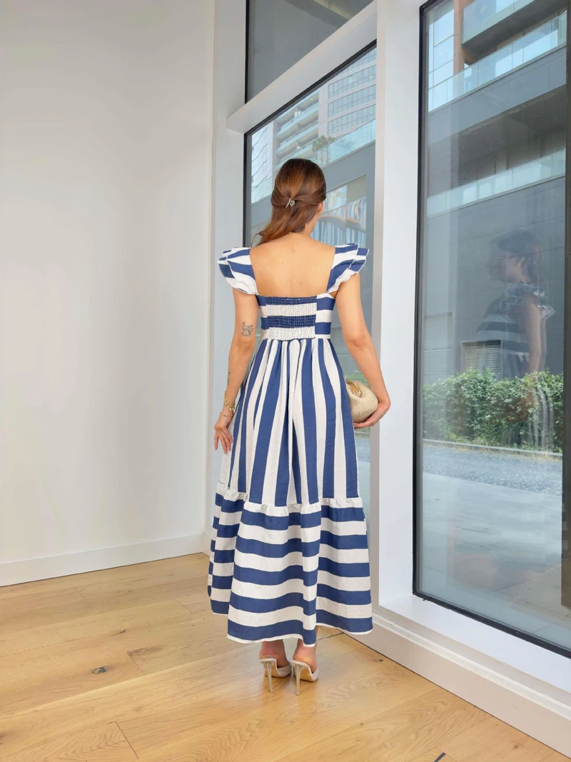 Q130 New 2024 European Summer Chic Sweet Slim Waist Spaghetti Strap  Midi Dress