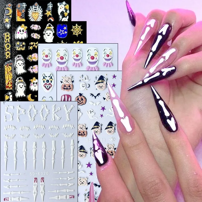5D Halloween Embossed Skull Alien Nail Stickers  Cartoon Designs  Nail Sticker Wholesale