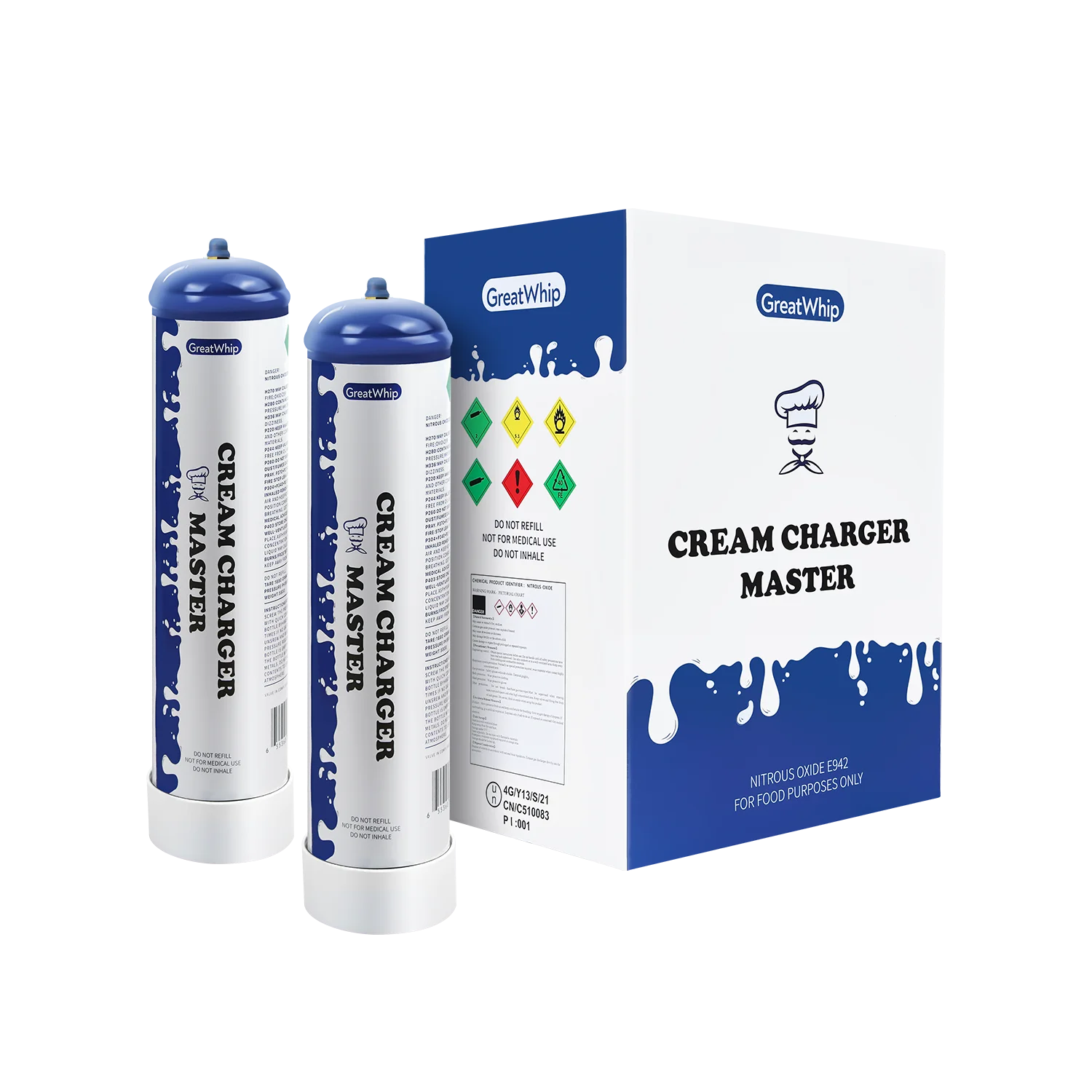 Экзотический кнут GreatWhip для пищевых продуктов, Смеющийся газ, 580 г, зарядное устройство для крема из оксида азота, 580 г, зарядное устройство для взбитого крема