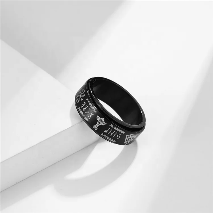 2022 New Stainless Steel Mens Gold Viking Ring With Text Rotatable Decompression Ring Rune Rings