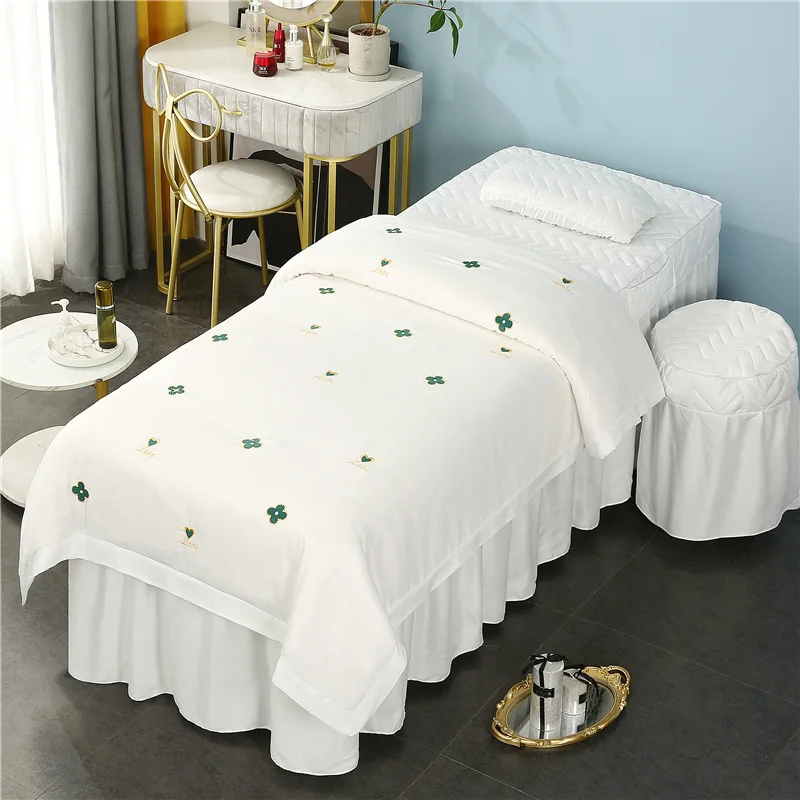 SP128 4 pieces beauty bedspread set high-end massage bedding sets parlor SPA health bed cover and bed skirt customized wholesale