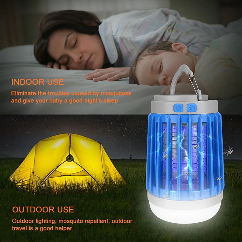 Portable UV Solar Camping Lantern Mosquito Killer Light USB Rechargeable Mosquito Repellent Lamp