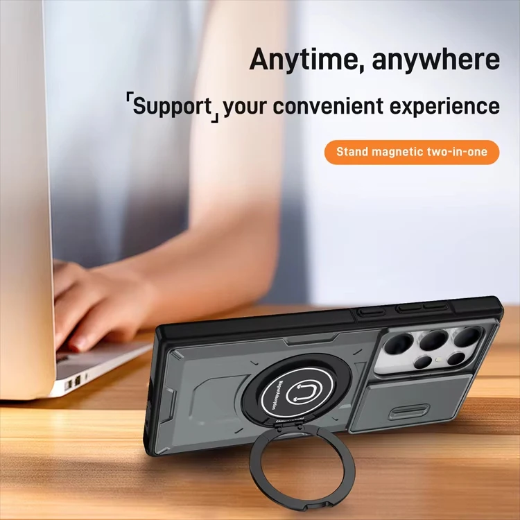 For Samsung S24 Ultra Car Magnetic Ring Stand Holder Phone Case for Galaxy S25 S23 S22 Plus S21 FE Slide Camera Armor Back Cover